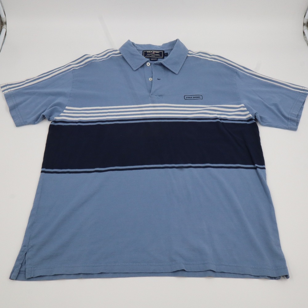 Polo Sport Ralph Lauren‎ Polo Shirt Mens L Blue Striped Vintage 90s Colorblock